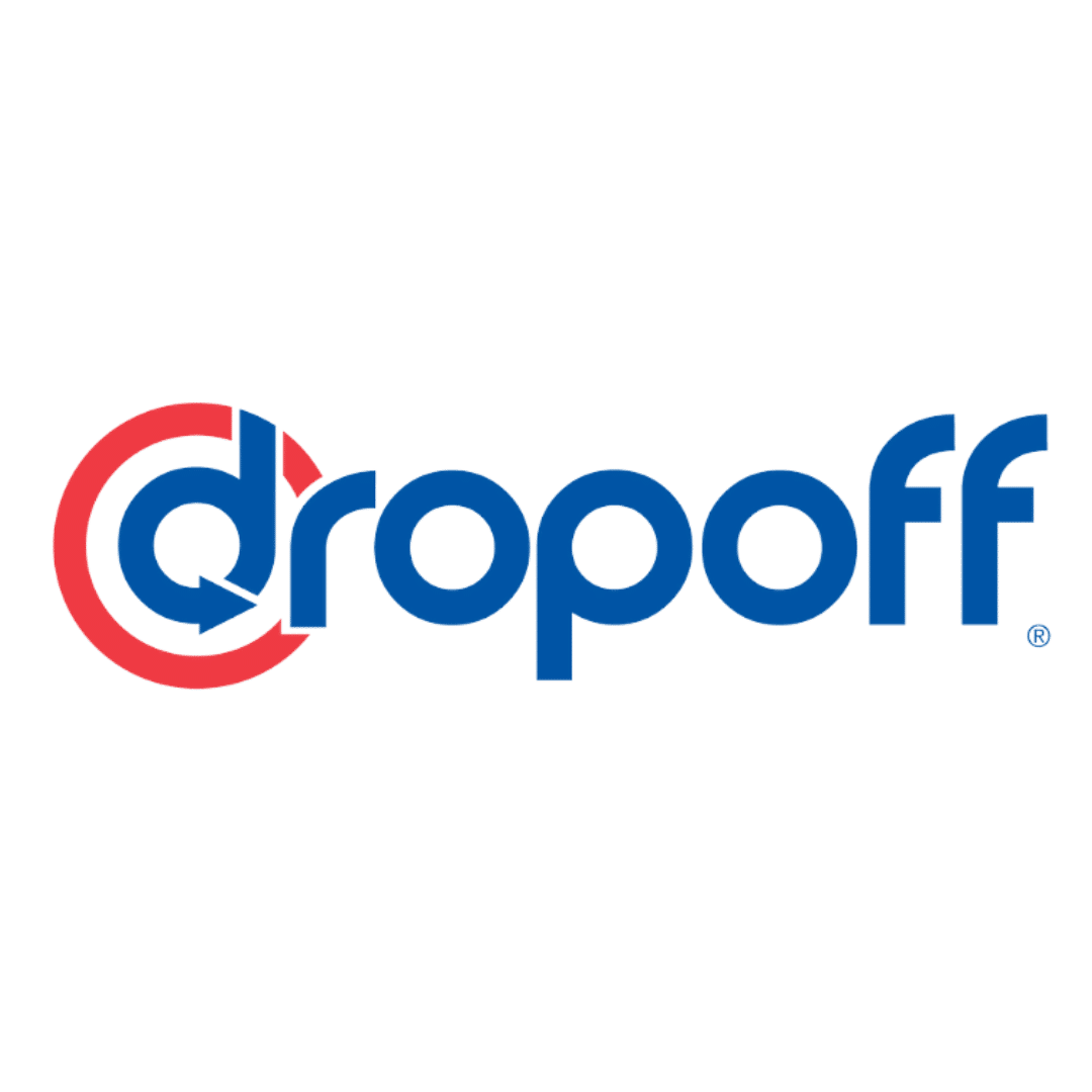 Cropoff.. A blue and red dropoff logo on a white background