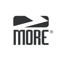 MORE (R. A black and white logo for a company called more